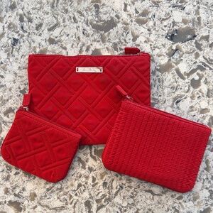 Vera Bradley Vibrant Red Quilted Cosmetic Bag Trio